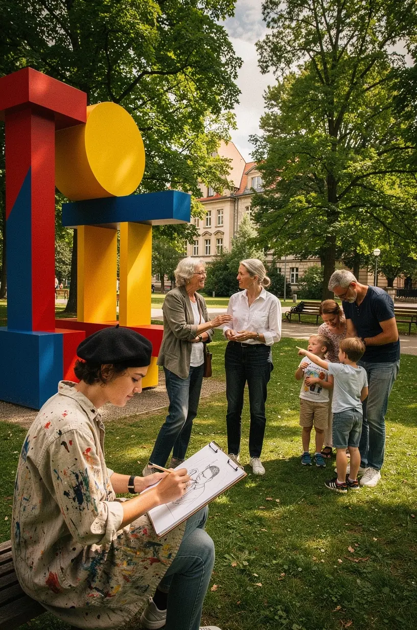 Touristen genießen eine geführte Wanderung entlang eines kulturellen Themenwegs mit informativen Schautafeln zu lokalen Bräuchen und Geschichte